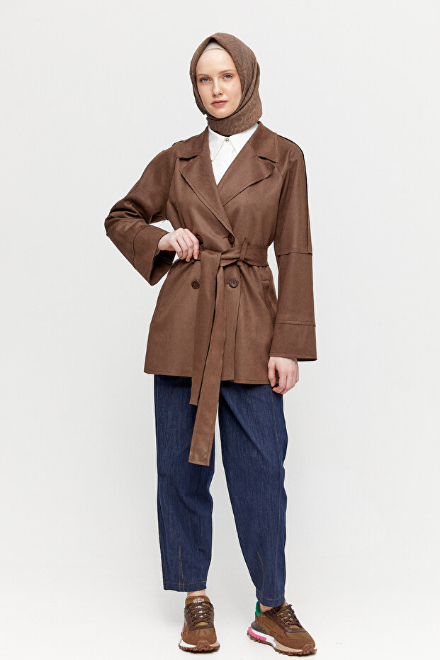 Süet Görünümlü Kruvaze Ceket - 1