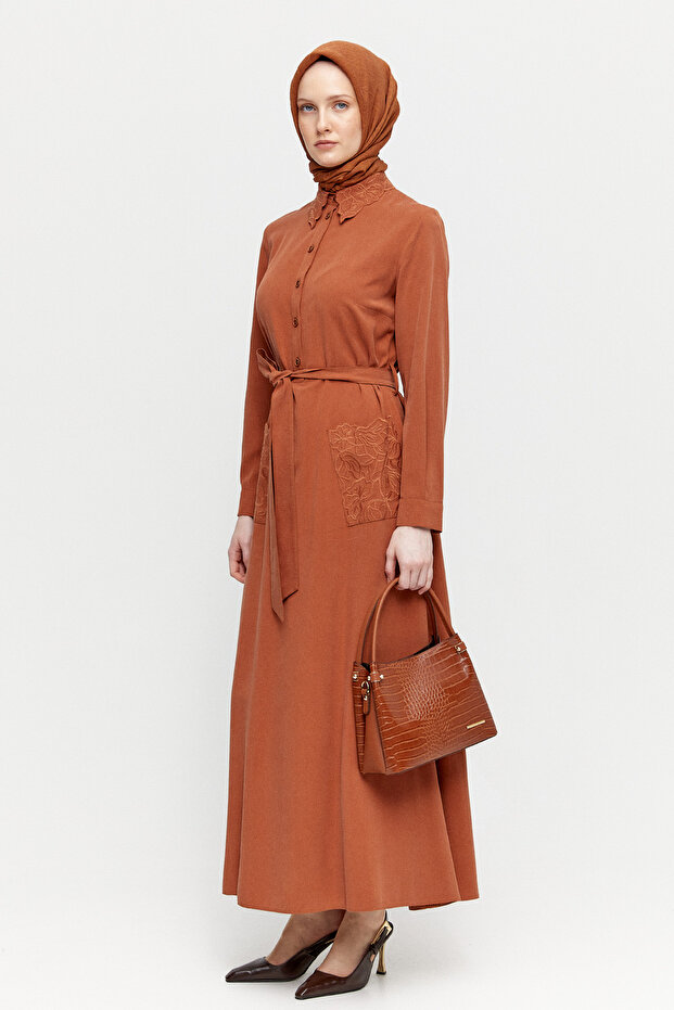 Kuşaklı Lyocell Elbise - 3