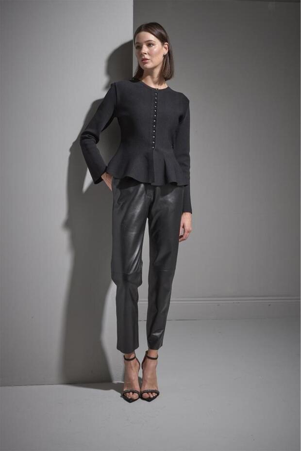 Düğmeli Peplum Triko Ceket - 4