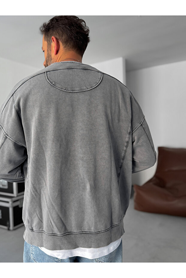 Antrasit Yıkamalı Dikişli Sweatshirt YP-5005 - 5