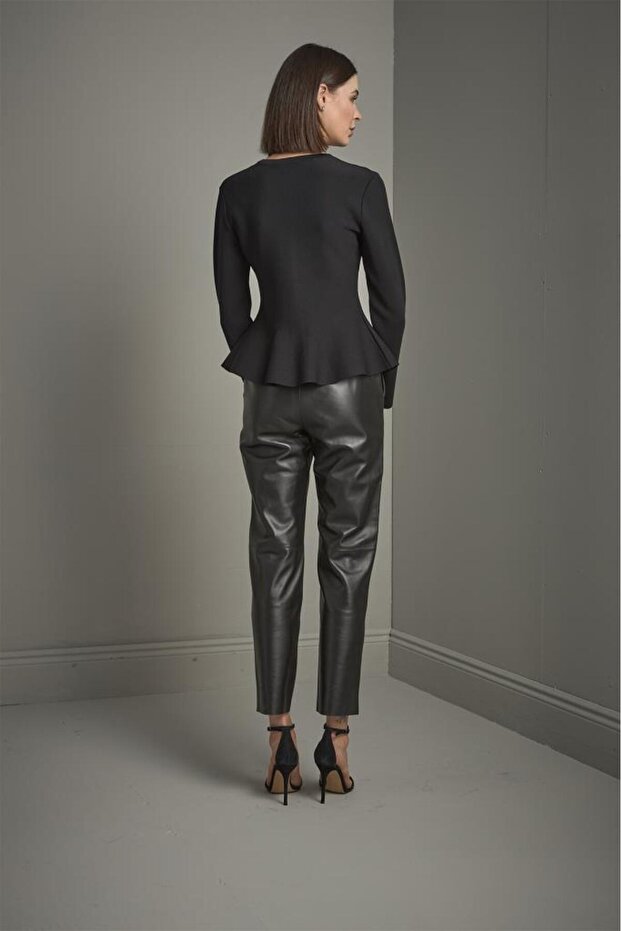 Düğmeli Peplum Triko Ceket - 6