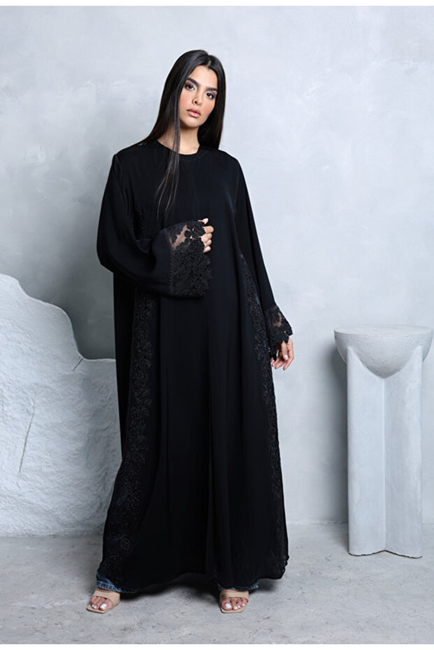Crystal Lace Sleeves and Sides Abaya