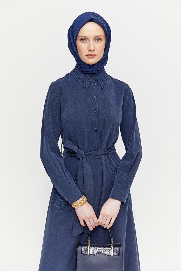 Kuşaklı Lyocell Elbise - 3