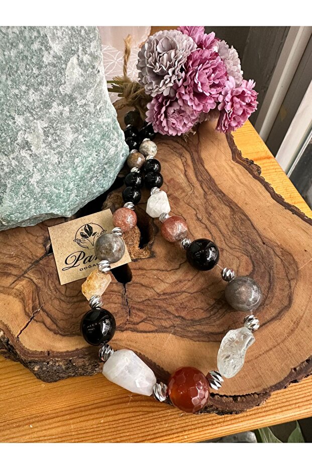 Design Natural Stone Bead Necklace (Agate, Moonstone, Sunstone, Aquamarine, Citrine)