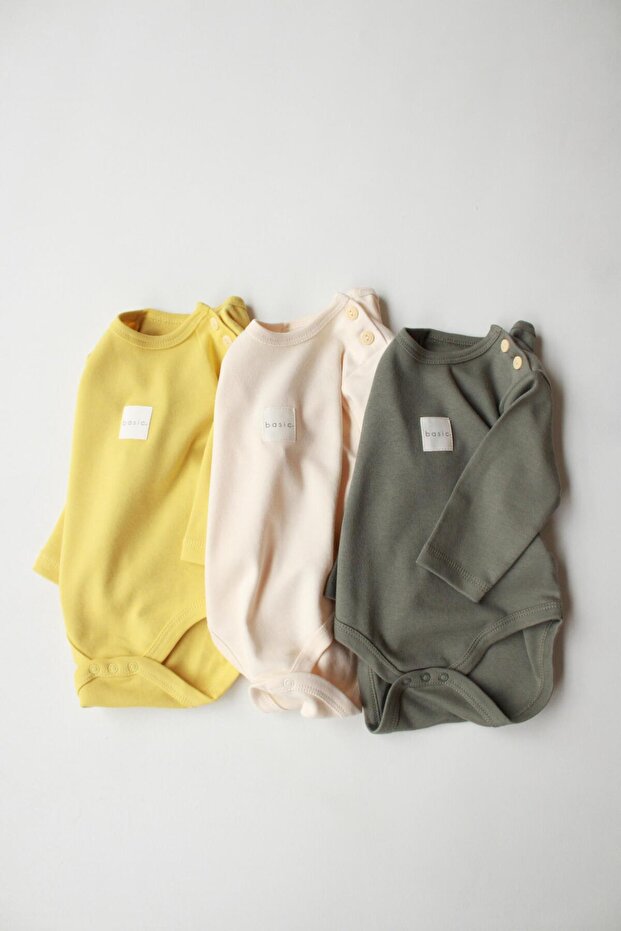 3lü Basic Uzun Kollu Çıt Çıtlı Body Zıbın Model 8 - 7