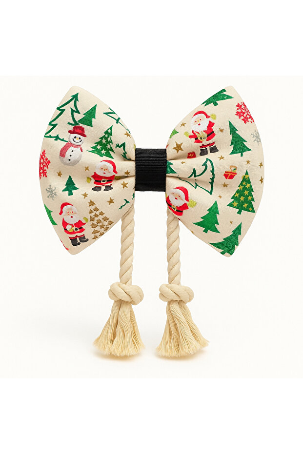 Christmas Themed Giant Bow Tie Drawstring Dog Toy - Christmas Gift/Concept Bow Tie Gift
