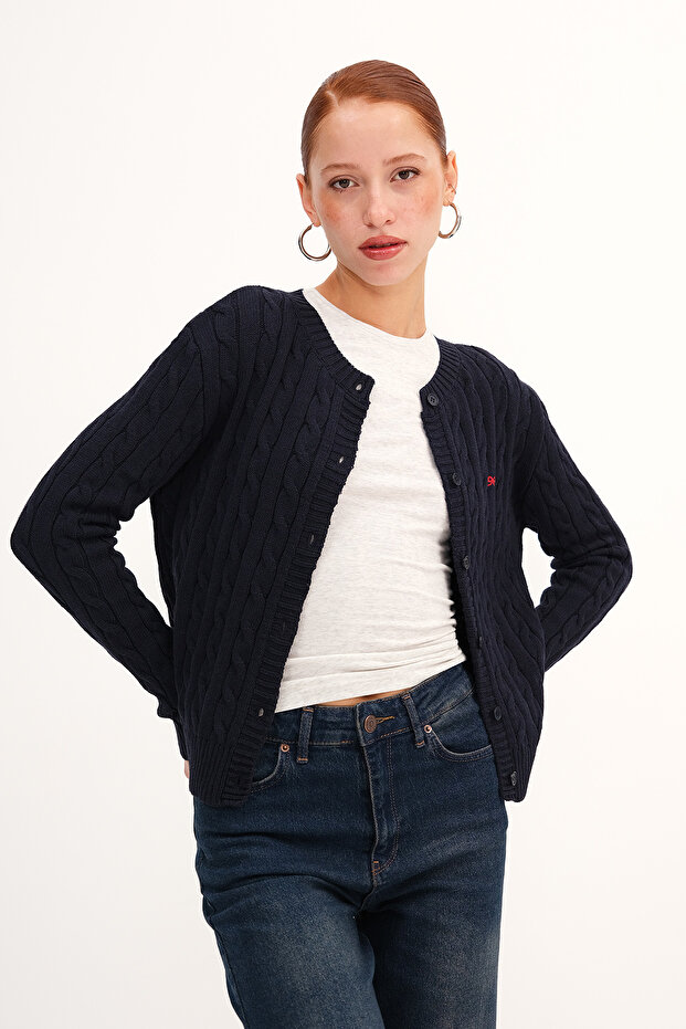 Düğmeli Saç Örgüsü Hırka H10318 - 2