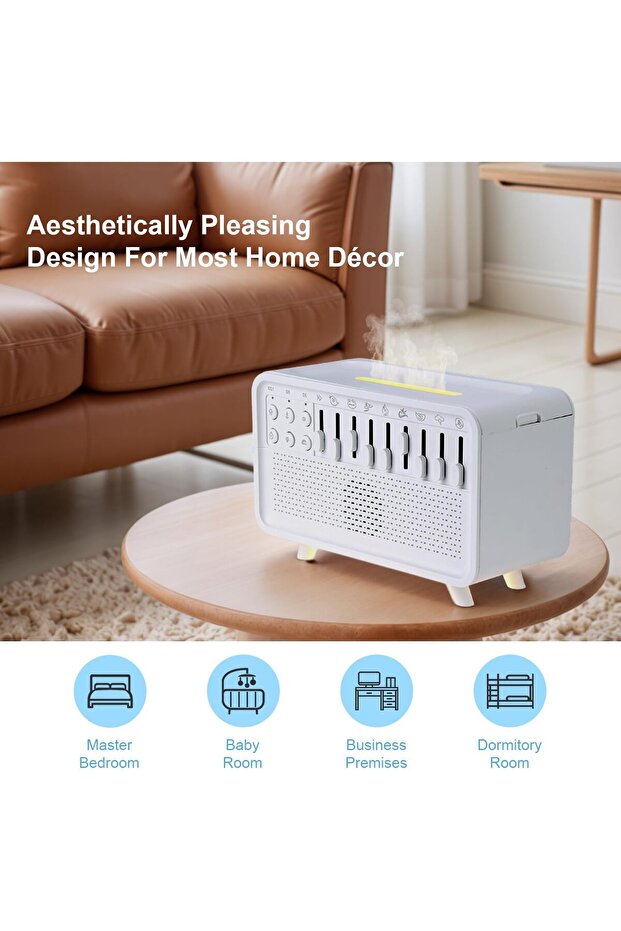 White Noise Night Light Humidifier - 3-in-1 Sound Machine with 8 Ambient Sounds, USB Powered, Timer - 6