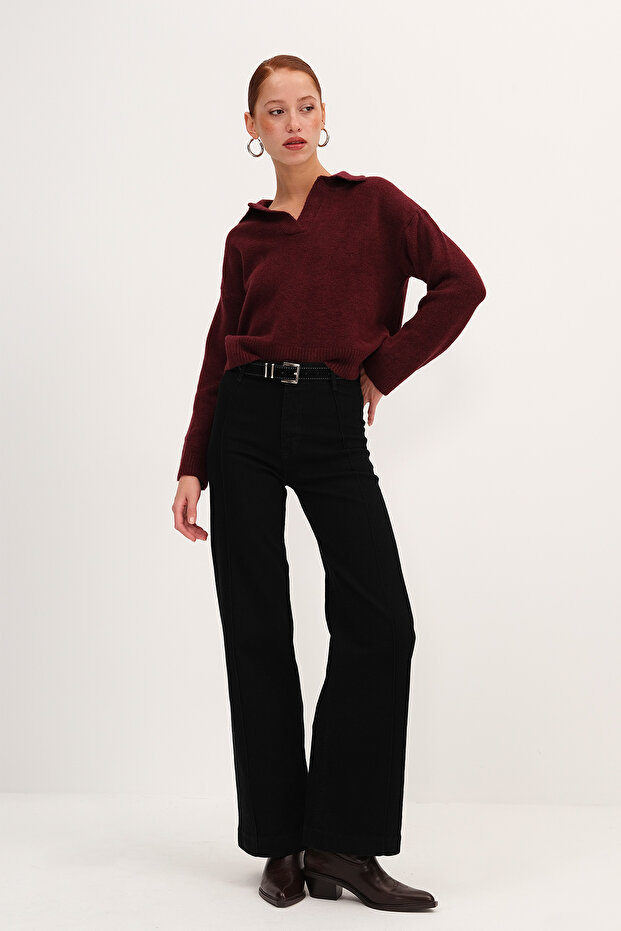 Wide Leg Jean Pants with Stitching Detail Pn248
