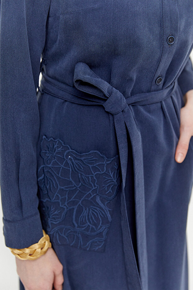 Kuşaklı Lyocell Elbise - 6