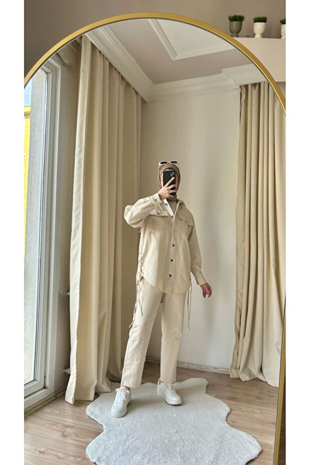 8870 - Stylish Comfortable Herringbone Front Double Pocket Shirt Pants Set