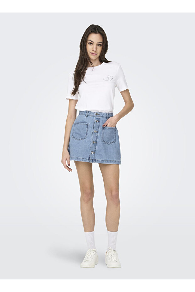 O Neck Block Patterned White Women's T-Shirt Onlariana Life S/S O-Neck Box Top J