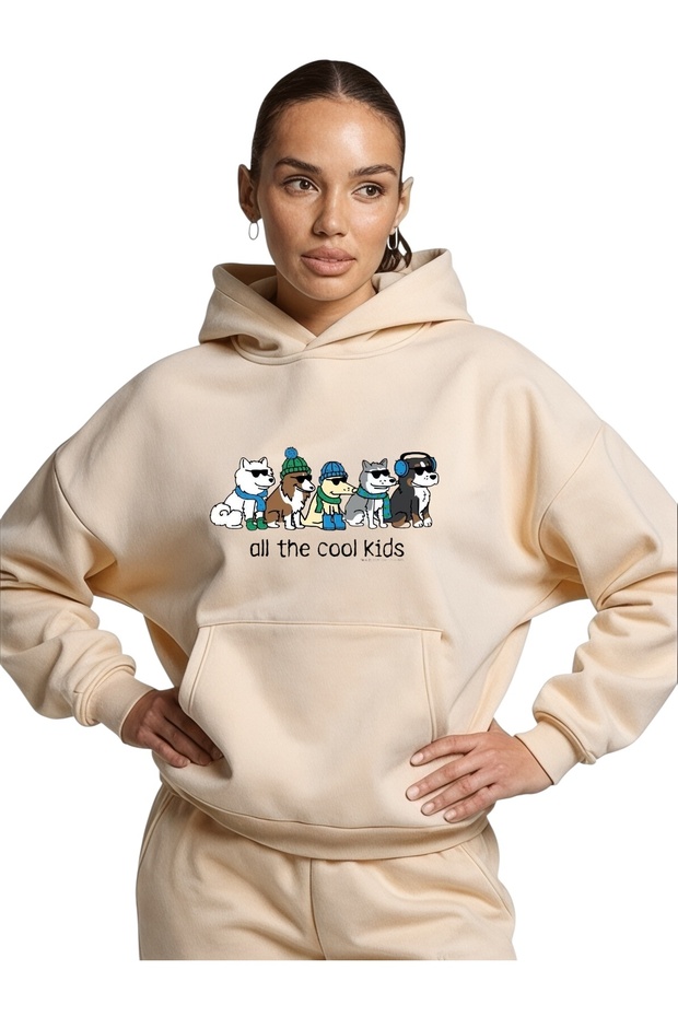 Unisex Cool Kids Dog Colorful Custom Printed Cotton Oversize Hooded Sweatshirt