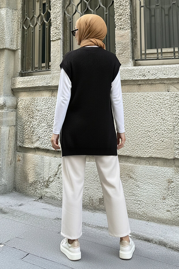 Oversize Triko Süveter H25305 Siyah - 4