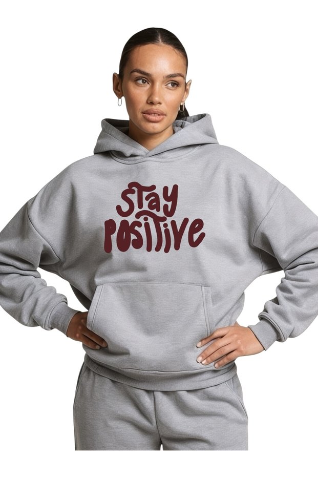 Unisex Stay Posivite Colorful Custom Printed Cotton Oversize Hooded Sweatshirt