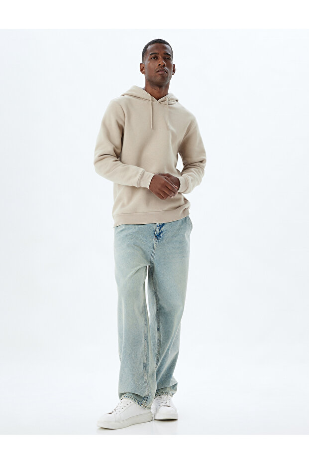 Şardonlu Pamuk Karışımlı Basic Kapşonlu Sweatshirt - 1