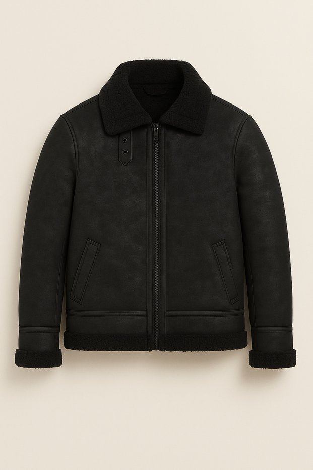 Fur Faux Leather Patterned Fabric Men's Coat -1038-