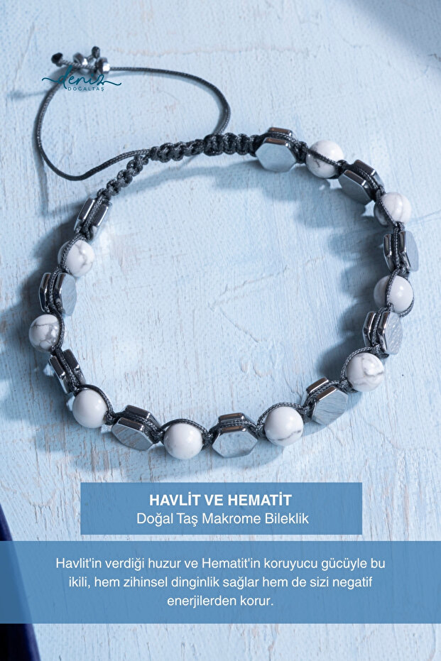 Certified Howlite and Hematite Natural Stone Macrame Bracelet