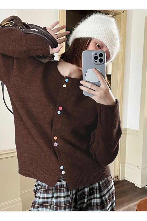 Women's Colorful Buttoned Knit Cardigan