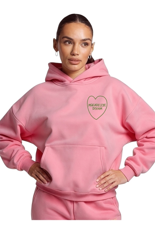 Unisex Keep Fighting Colorful Custom Printed Cotton Oversize Hooded Sweatshirt