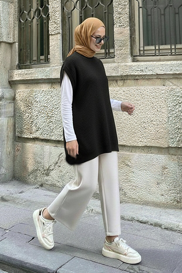 Oversize Triko Süveter H25305 Siyah - 3