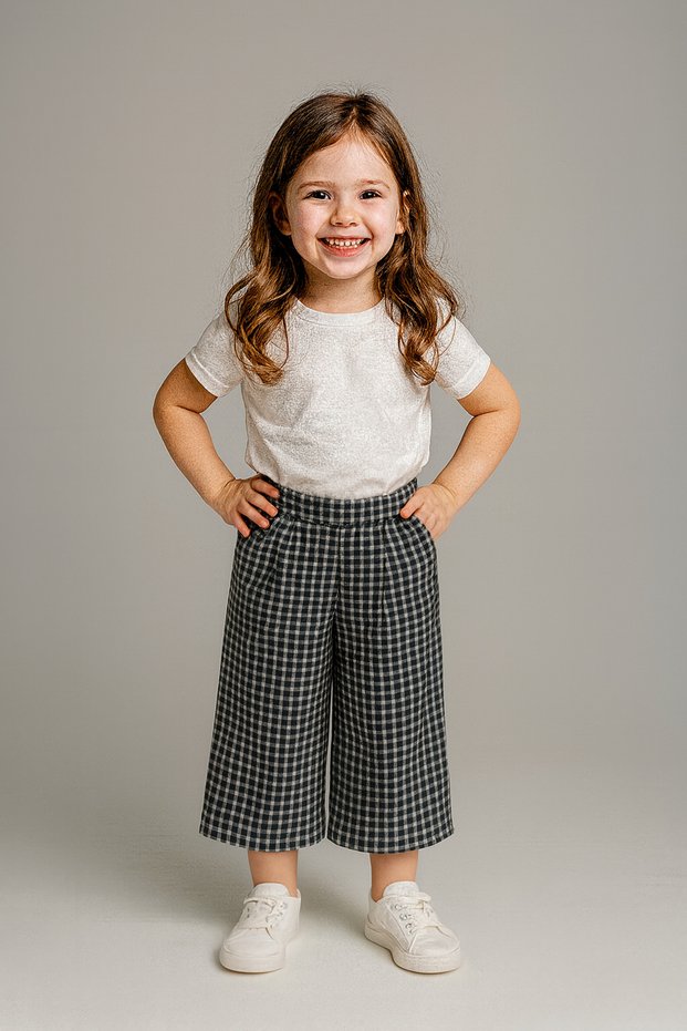 Girl's Checkered Elastic Waist Pocket Pleated Skirt 5 - 8 Years Old Palazzo Pants - 1019