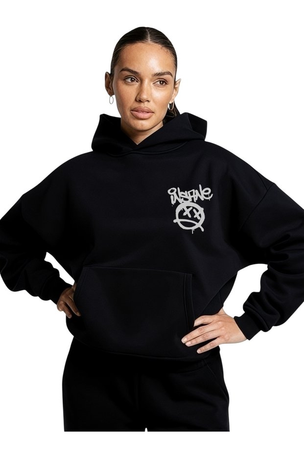 Unisex Human Face Colorful Custom Printed Cotton Oversize Hooded Sweatshirt