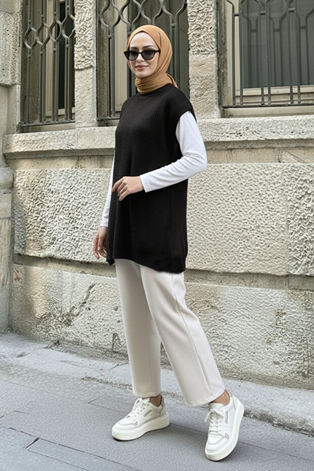 Oversize Triko Süveter H25305 Siyah - 2