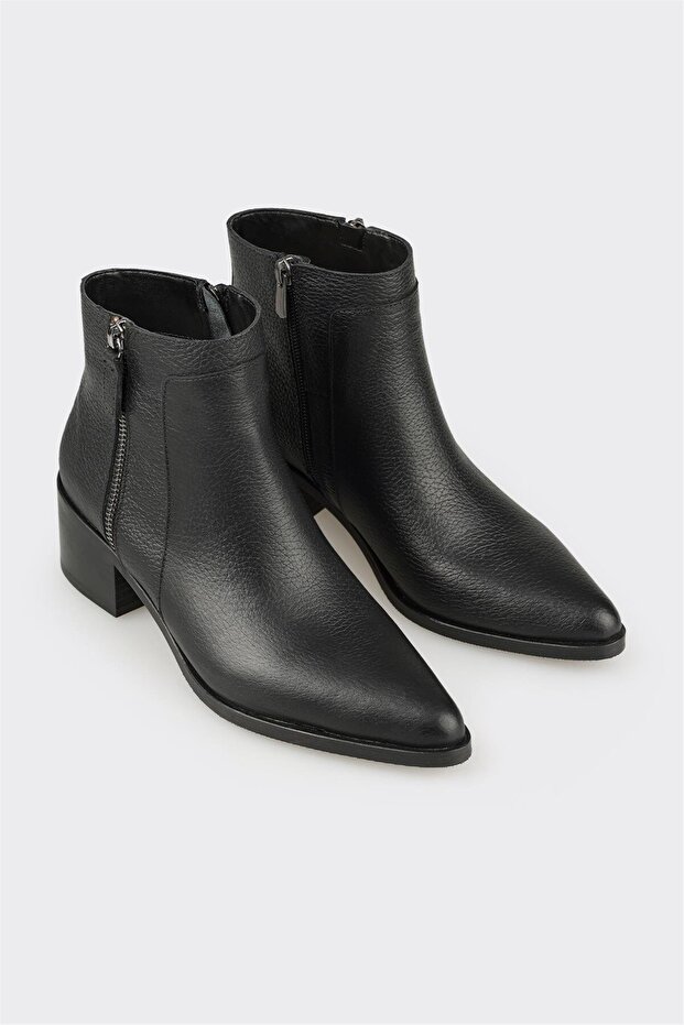 Siyah Deri Kadın Klasik Bot - 2