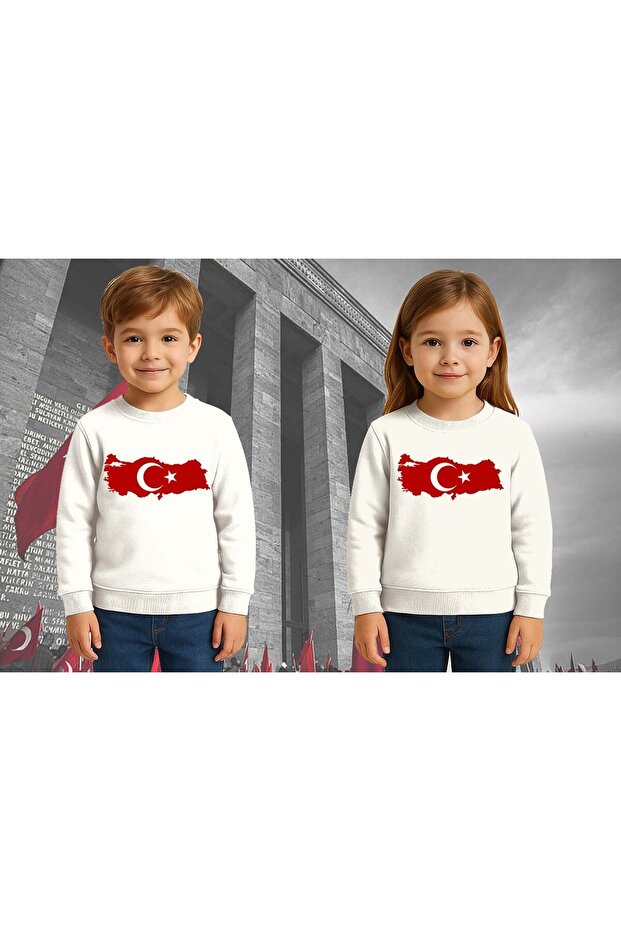 Unisex Crescent and Star 19 May 29 October 23 April 10 November Atatürk Children's 3 Thread Raised Sweatshirt