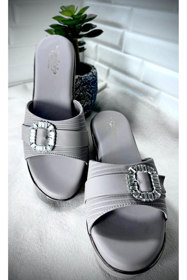 Elegant Women’s Sandal with Rhinestone Buckle – Comfortable Slip-On Wedge Slippers For Ladies