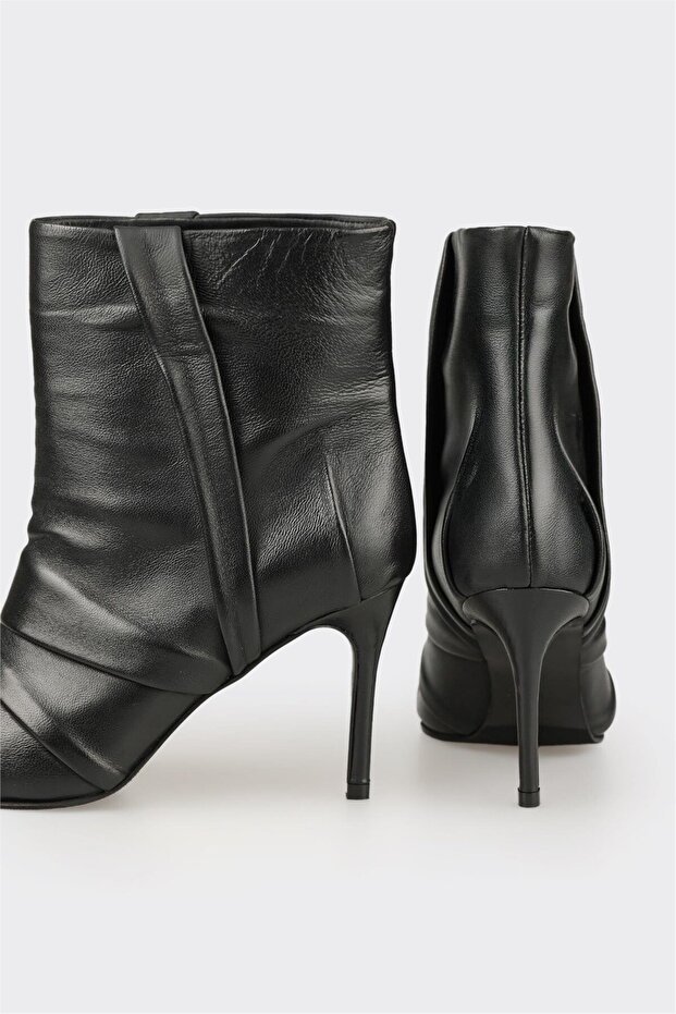 Siyah Deri Kadın Klasik Bot - 4