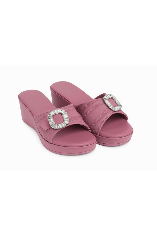 Elegant Women’s Sandal with Rhinestone Buckle – Comfortable Slip-On Wedge Slippers For Ladies
