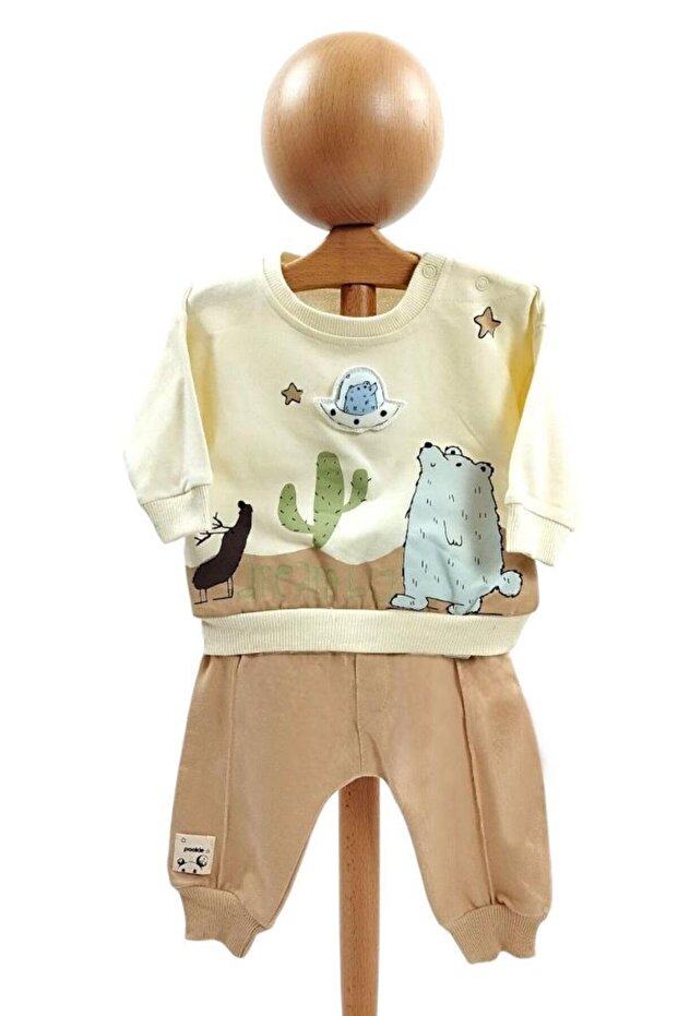 Space Themed Yellow and Brown Bottom - Top 2-Piece Boys' Tracksuit Set
