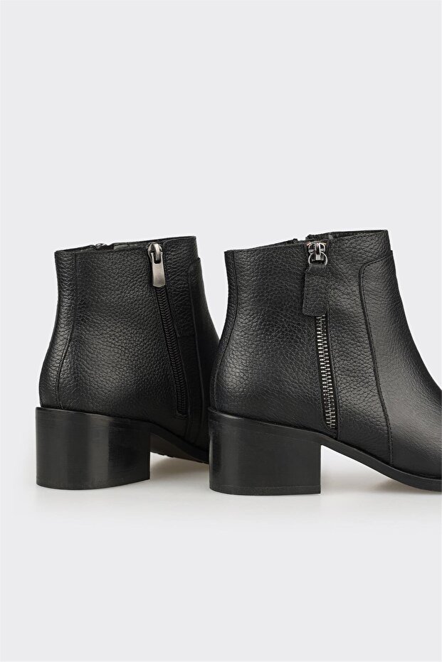 Siyah Deri Kadın Klasik Bot - 4