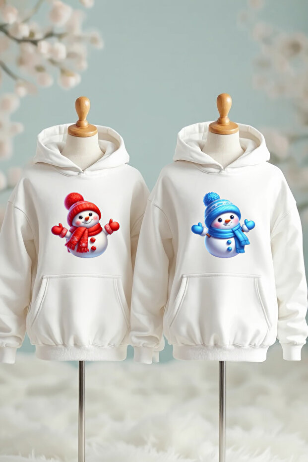 New Year's Dear Couple Combination Printed Cotton 3 Thread Oversize White Sweatshirt