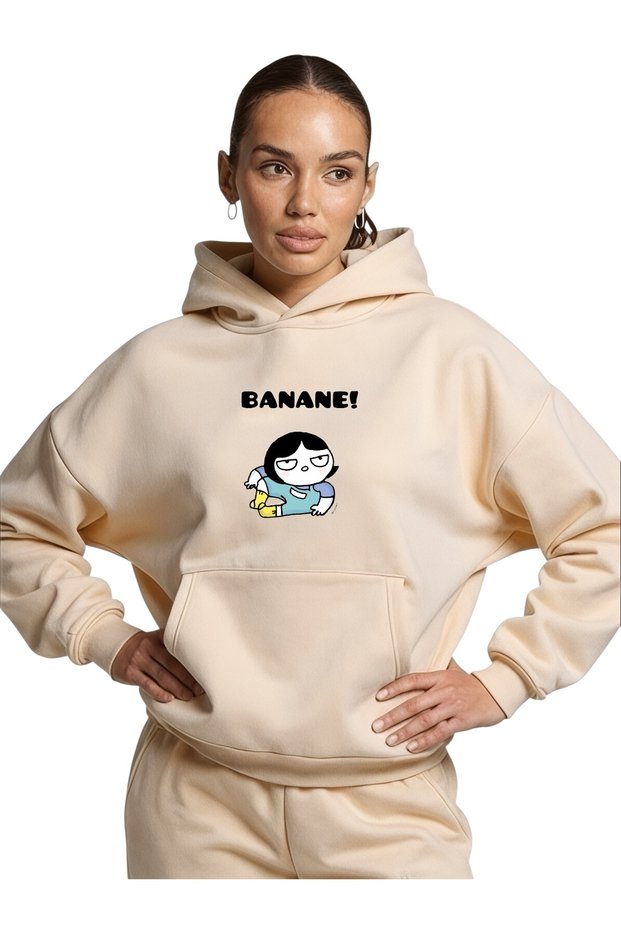 Unisex Banane Colorful Custom Printed Cotton Oversize Hooded Sweatshirt