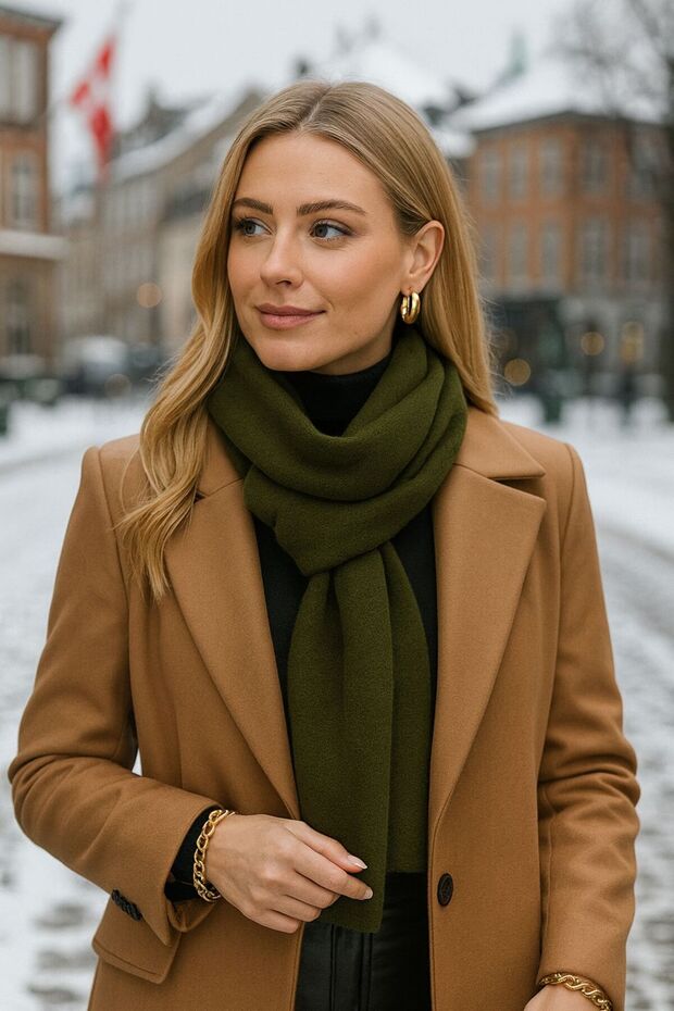 Khaki Brown Knitted Shawl with Stitched Edges 43X220 cm