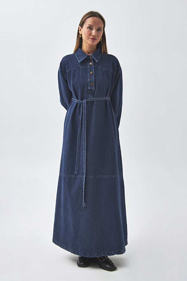 Oversize Denim Elbise Açık Mavi - 6