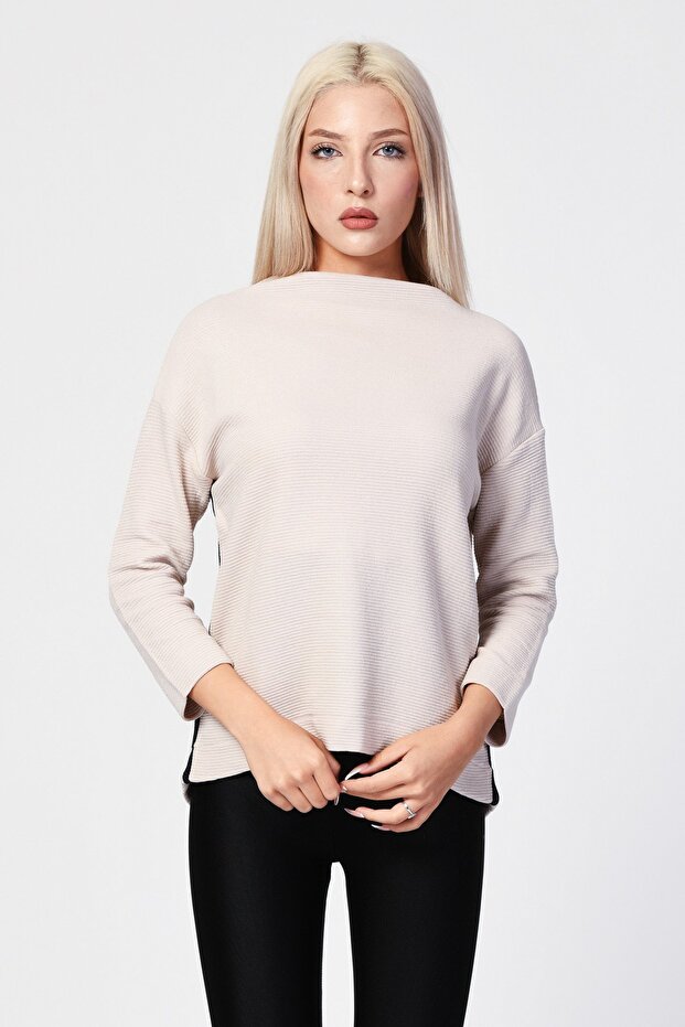 بلوزة كبيرة الحجم بدون أكتاف - بيج - 3