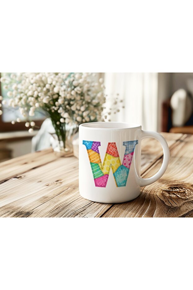 كوب بتصميم حرف W مع رقع ملونة - كوب بنمط بوهيمي - هدية عرقية - 3