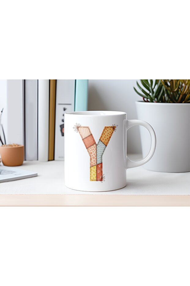 كوب بتصميم حرف Y مع رقع ملونة - كوب بنمط بوهيمي مرقع - هدية عرقية - 2