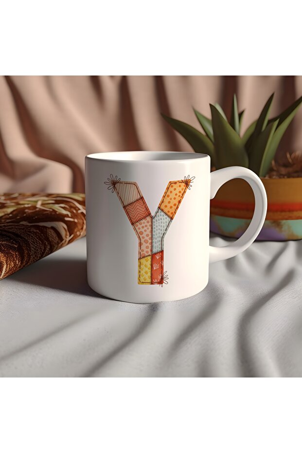 كوب بتصميم حرف Y مع رقع ملونة - كوب بنمط بوهيمي مرقع - هدية عرقية - 5