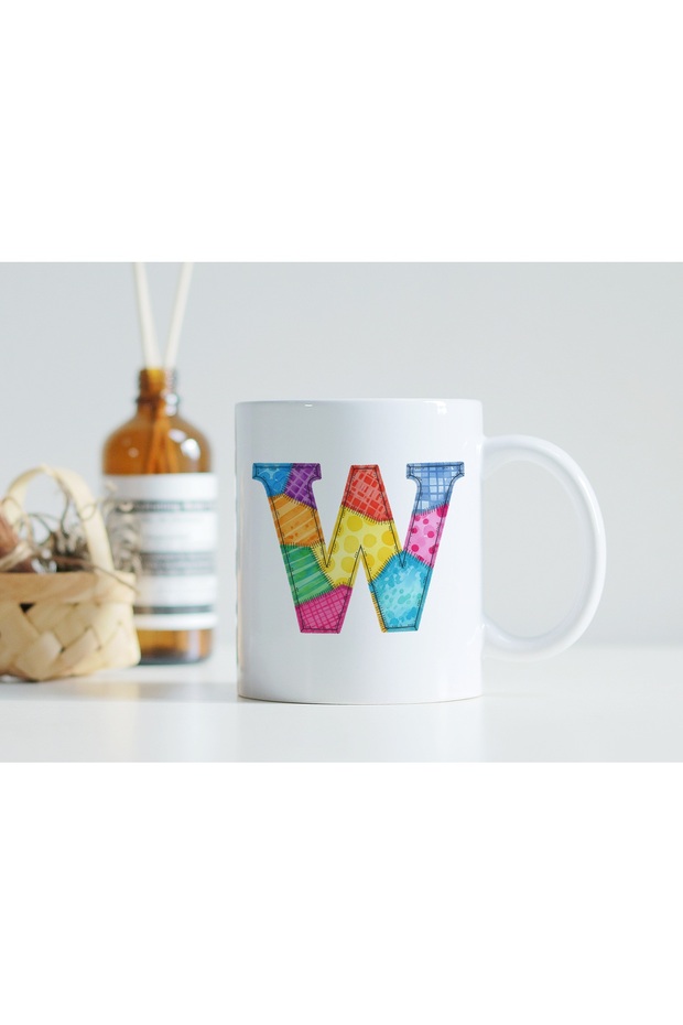 كوب بتصميم حرف W مع رقع ملونة - كوب بنمط بوهيمي - هدية عرقية - 4