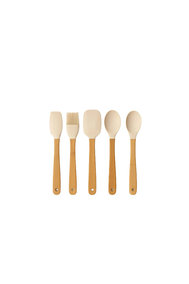 5'Li Silikon Bambu Saplı Spatula Seti (Krem) - 3