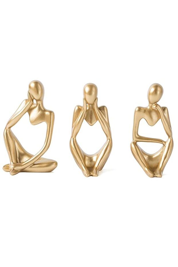 Sulfar Thinker Statue Set | Abstract Art Sculptures for Home & Office Decor | Modern Gold Finish | Decorative Figurines Set of 3