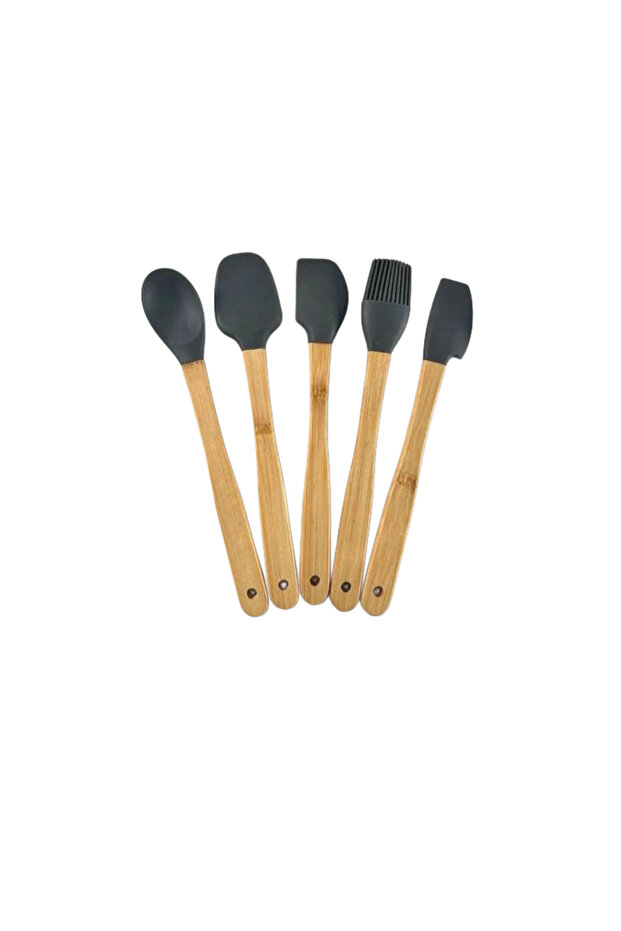 5'Li Silikon Bambu Saplı Spatula Seti (Gri) - 2