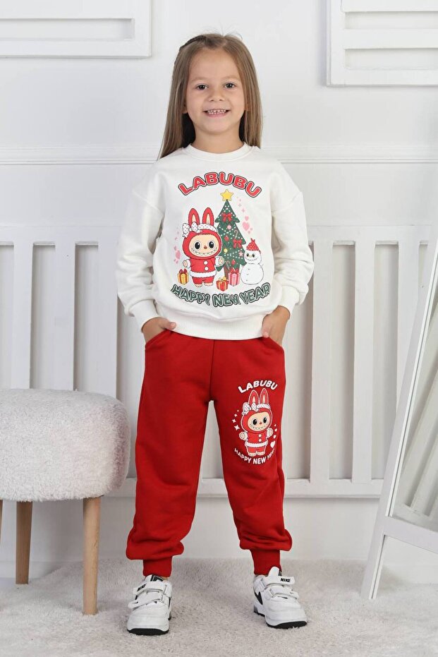 Girl's Labubu Christmas Three-Thread Non-Shedding Fabric Full Mold Suit Christmas