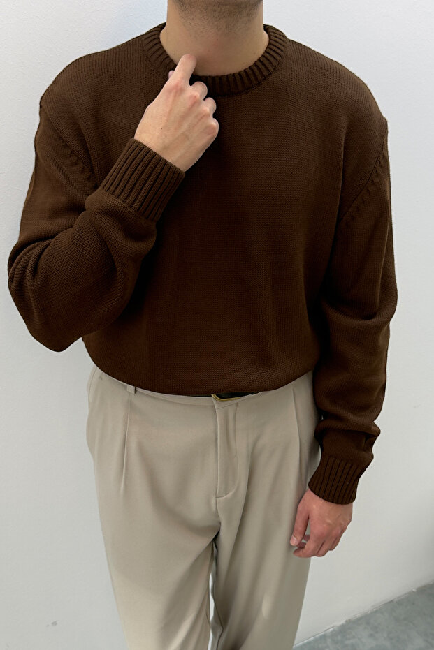 Sable Oversize Triko Uzun Kollu Kazak Kahve - 2