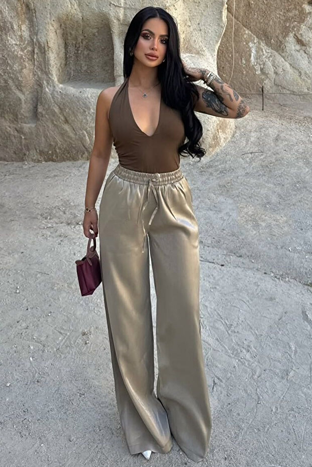 Women's Shiny Satin Wide-Leg Pants – Relaxed Fit & Urban Style